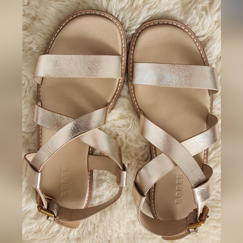 Boden Rose Gold Leather Cross-Strap Sandals